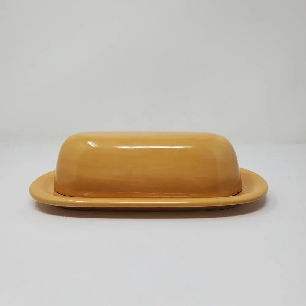 Pottery Barn SAUSALITO AMBER 1/4 Lb Covered Butter Dish Golden Yellow Amber Flaw
